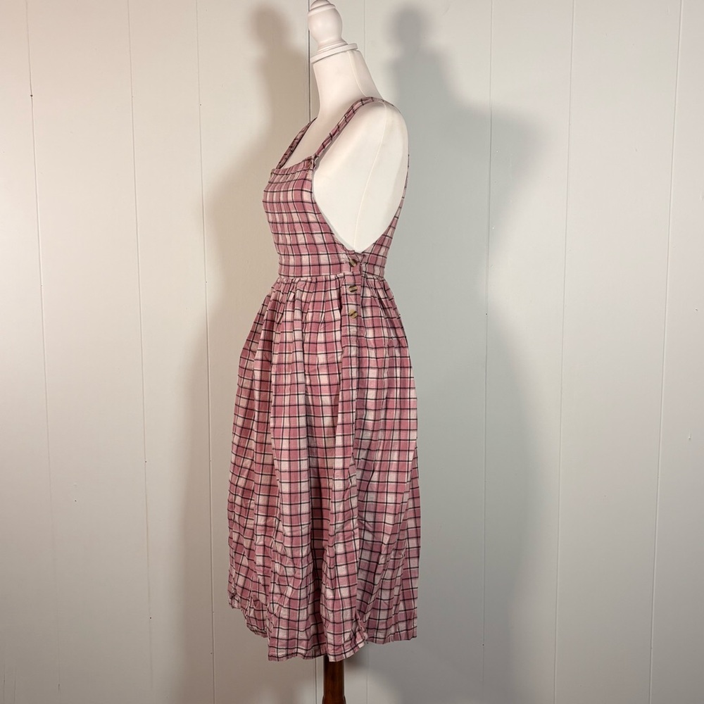 90s Plaid Pink Pinafore Dress Women’s S Cotton Sleeveless Midi Prairie Cottage‎ - Picture 7 of 11